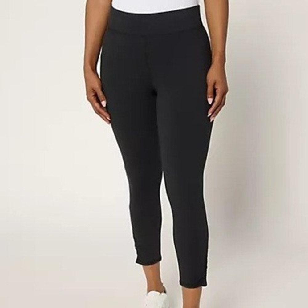 Denim & Co Petite XL Black Active Duo Stretch Slim Leg Crop Pant Ruching A694884